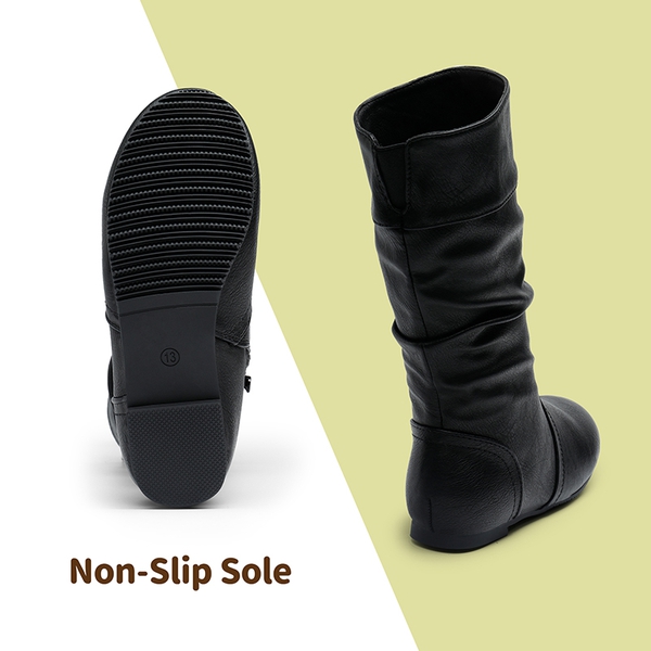 Girls Knee High Boots - BLACK PU - 2